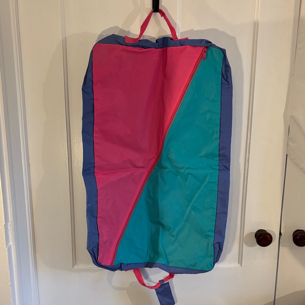 Vintage 1980’s Garment Bag with Pink and Teal Panels